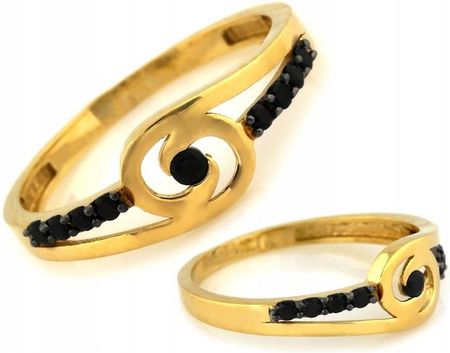 Lovrin Złoty pierścionek 585 z modnymi czarnymi cyrkoniami r13