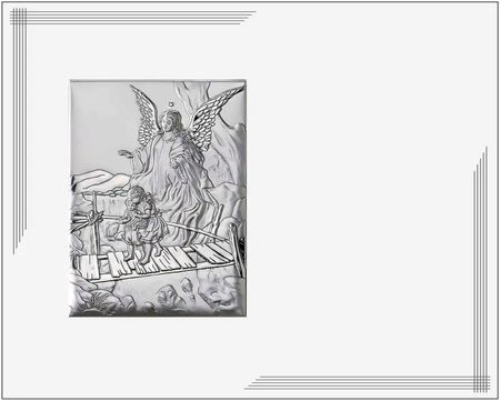 Valenti Srebrny obrazek na chrzest z aniołem stróżem nowoczesny pamiątka chrztu w białej oprawie | Rozmiar: 25x20 cm SKU: VL881BI