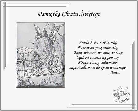 Valenti Srebrny obrazek na chrzest z aniołem stróżem nowoczesny pamiątka chrztu w białej oprawie | Rozmiar: 25x20 cm SKU: VL881S1BI
