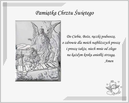 Valenti Srebrny obrazek na chrzest z aniołem stróżem nowoczesny pamiątka chrztu w białej oprawie | Rozmiar: 25x20 cm SKU: VL881S2BI