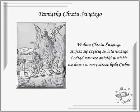 Valenti Srebrny obrazek na chrzest z aniołem stróżem nowoczesny pamiątka chrztu w białej oprawie | Rozmiar: 25x20 cm SKU: VL881S3BI