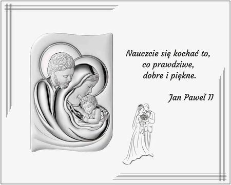 Valenti Obraz Świętej Rodziny srebrny nowoczesny na białym panelu 25x20 | Rozmiar: cm SKU: VL870S3BI