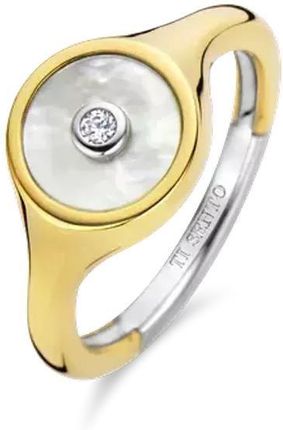 Ti Sento Damski pierścionek pokryty złotem 12296MW sygnet z masą perłową i cyrkonią