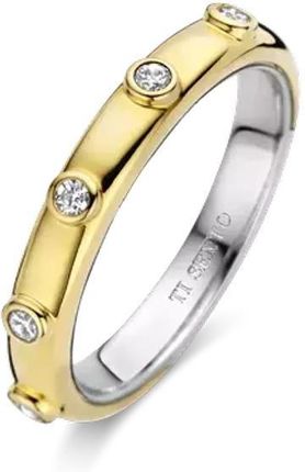Ti Sento Damski pierścionek srebrny pokryty złotem Białe kamienie otulone 12316ZY