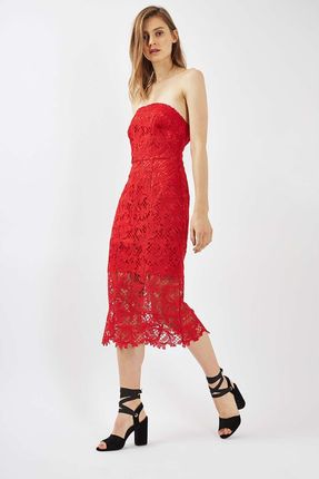 Topshop czerwona koronkowa sukienka midi 36