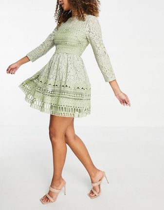 Zielona koronkowa sukienka mini skater na wesele L