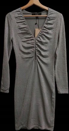Vero Moda srebrna sukienka midi z wycięciem M