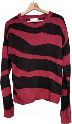 Vila sweter w paski czarno-fioletowy M