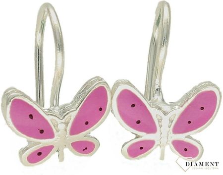 Diament Kolczyki srebrne dla dziewczynki "Różowe motylki"