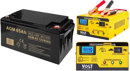 Zestaw akumulator Volt VRLA AGM 12V 65Ah + prostownik Smart 6/12V 15A