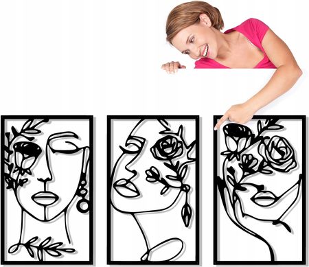 Obraz Ażurowy Dekoracja Ścienna Salonu Kobieta Abstrakcja Kwiaty Tryptyk 3D