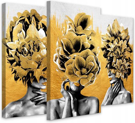 Muralo Obrazy Do Salonu Portret Kobiety Złoto Abstrakcja Kwiaty 60X40