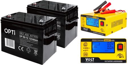 Zestaw 2x akumulator Volt OPTI VRLA AGM 12V 90Ah + prostownik 6PRA12866C A86