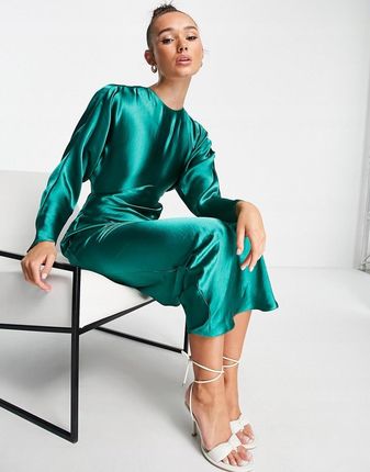 Zielona satynowa sukienka maxi na wesele defekt 36