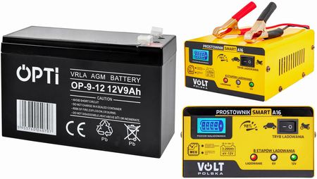Volt Polska Zestaw akumulator Volt OPTI VRLA AGM 12V 9Ah + prostownik Smart 6/12V 15A