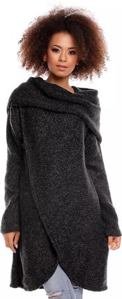 Długi sweter damski z wywijanym golfem na ramiona (Czarny, Uniwersalny)