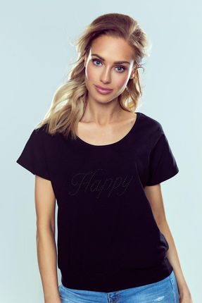 Koszulka damska z krótkim rękawem z połyskującym napisem Happy Eldar czarna