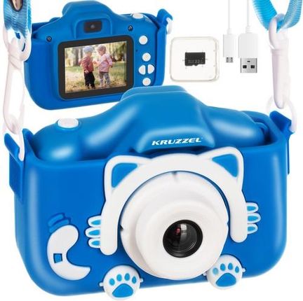 Kruzzel Aparat Cyfrowy Dla Dzieci Kamera Gry Karta 32Gb Wbudowane Niebieski