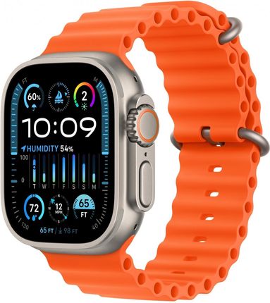 APPLE Watch Ultra 2 GPS + Cellular Koperta 49mm z tytanu w kolorze naturalnym z paskiem Ocean w kolorze pomarańczowym (MREH3FDA)