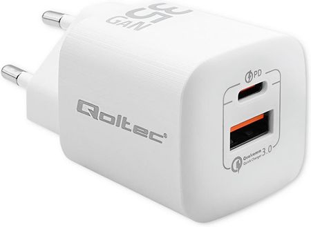 Ładowarka sieciowa Qoltec GaN ULTRA 35W 5-20V 2.25-3A USB-C PD + USB QC - biała
