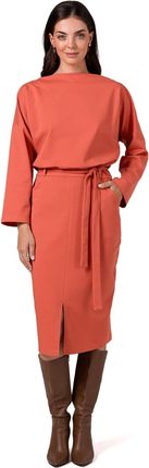 B269 Sukienka ołówkowa midi z paskiem - ceglasta (kolor cegła, rozmiar L)