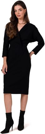 B271 Sukienka z kopertowym dekoltem - czarna (kolor czarny, rozmiar XL)