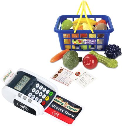 Klein Zestaw Terminal Płatniczy Koszyk Sklepowy Na Zakupy Dla Dzieci Karta Paragony Owoce Warzywa Zabawkowy Dźwięk