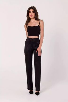 Eleganckie spodnie satynowe damskie (Czarny, XL)