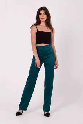 Eleganckie spodnie satynowe damskie (Zielony, M)