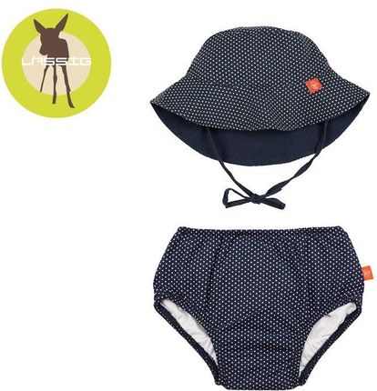 Zestaw kapelusz i majteczki do pływania z wkładką chłonną Polka Dots navy UV 50+ - Lassig