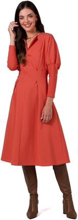 B273 Sukienka z mocno zaznaczoną talią - ceglasta (kolor cegła, rozmiar M)