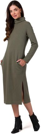 B274 Sukienka z półgolfem - khaki (kolor khaki, rozmiar L)