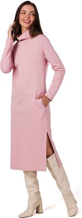 B274 Sukienka z półgolfem - pudrowa (kolor pudrowy róż, rozmiar L)