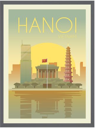 Mpink Plakat Miasta Hanoi 24X30 Cm + Ramka Kamienna Szarość 13520