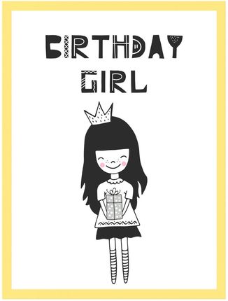 Mpink Plakat Urodzinowy Birthday Girl 21X29,7 Cm + Ramka Żółta 20958