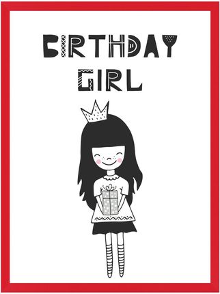 Mpink Plakat Urodzinowy Birthday Girl 24X30 Cm + Ramka Czerwona 20963