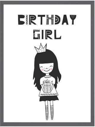 Mpink Plakat Urodzinowy Birthday Girl 24X30 Cm + Ramka Kamienna Szarość 20981