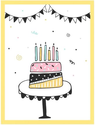Mpink Plakat Urodzinowy Tort 30X40 Cm + Ramka Żółta 21050