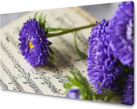 Mpink Obraz Na Płótnie Muzyka Fioletowe Kwiaty Partyturze 90X60 Cm 3550