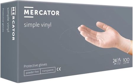 Mercator Rękawice Winylowe Bezpudrowe 100szt. / Simple Vinyl (Pf) (S 6-7)