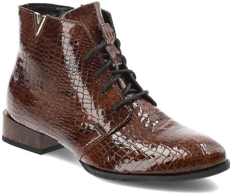 Brązowe Botki Maciejka Damskie Stylowe Obuwie Skórzane