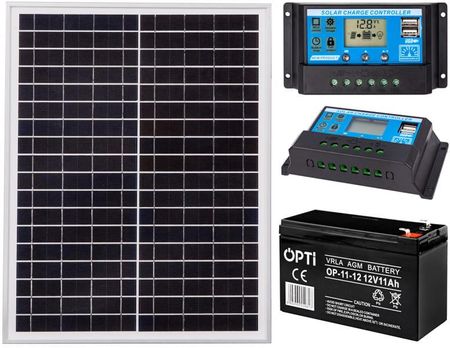 Mały zestaw solarny z panelem fotowoltaicznym (20W), akumulatorem (11Ah), regulatorem solarnym 10A do oświetlenia LED, łodzi, kempingów