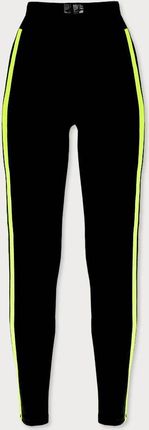 Bawełniane legginsy damskie z lampasami czarno-zielone (yw06040-1-52)