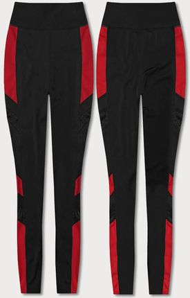 Legginsy sportowe z wstawkami wzdłuż nogawek czarno-czerwone (y6841)