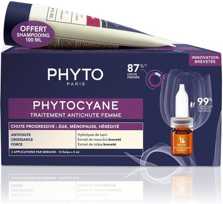 Phyto Phytocyane Zestaw (Ampułki Progresywne 12X7,5ml + Szampon 100ml)