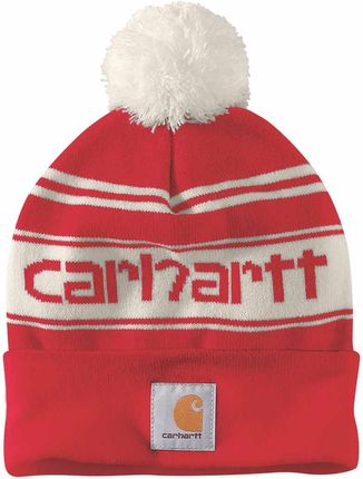 Czapka zimowa z pomponem Carhartt Knit Pom-Pom Cuffed Logo Beanie Red Winter White