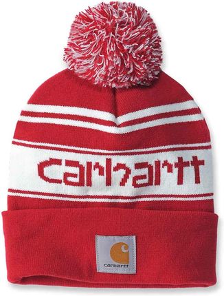 Czapka zimowa z pomponem Carhartt Knit Pom-Pom Cuffed Logo Beanie Red Winter White Marl