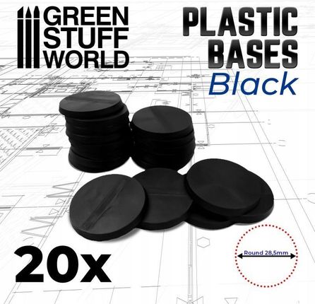 Green Stuff World Plastic Bases - Round 28.5mm BLACK