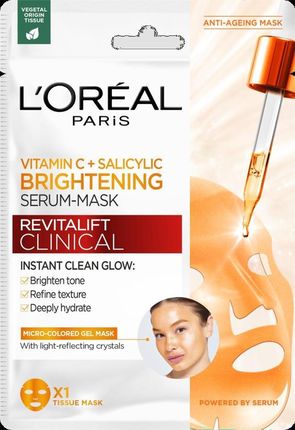 L'Oreal Paris Revitalift Clinical rozświetlająca maska-serum w płachcie z witaminą C i kwasem salicylowym 26g
