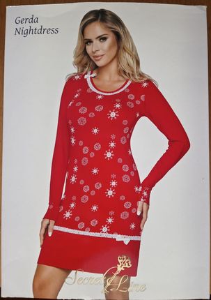Koszula damska ,wzór Płatki śniegu,długi rekaw   (Czerwony, S)